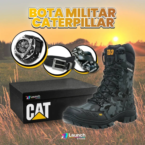 Kit Bota Militar Bravus Masculina de Couro Legitimo + 3 BRINDES: Relógio, Cinto e Chinelo