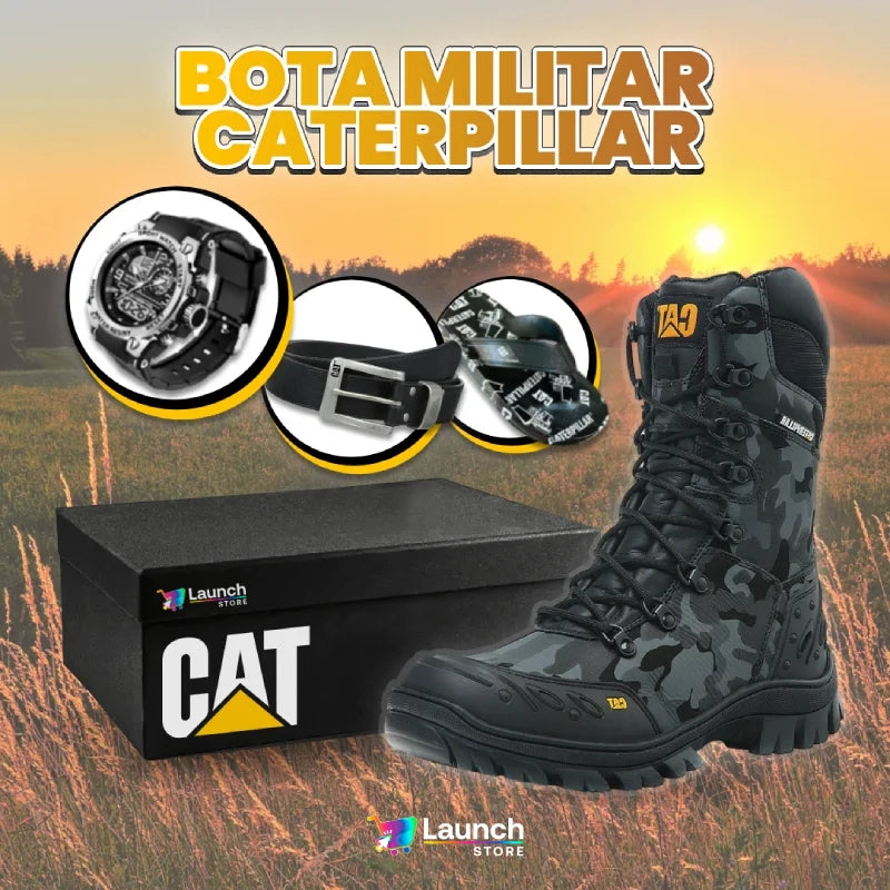 Kit Bota Militar Bravus Masculina de Couro Legitimo + 3 BRINDES: Relógio, Cinto e Chinelo