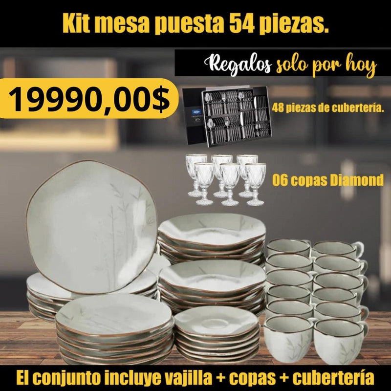 54 Piezas Set de Vajilla en Porcelana Conjunto de Lujo - ¡Solo Hoy!