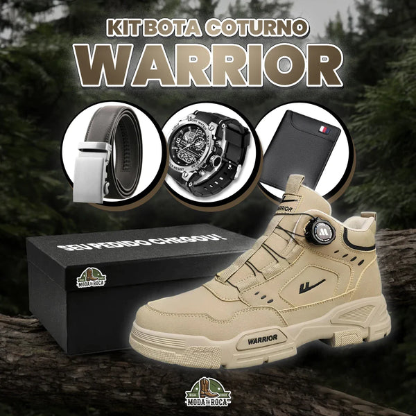 Kit Bota Militar Warrior Masculina de Couro Legitimo + 3 BRINDES: Cinto, Relógio e Carteira