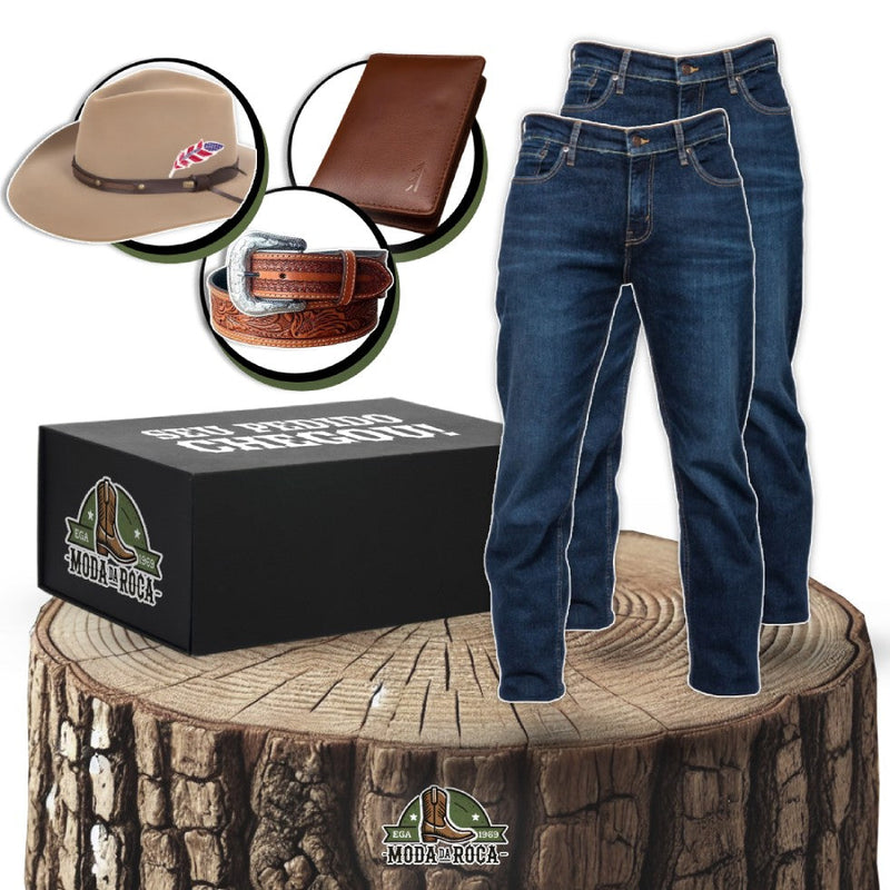 Kit 2 Calças Jeans Masculinas Country Fio a Fio de Alfaiataira + BRINDES: Chapéu, Cinto e Carteira