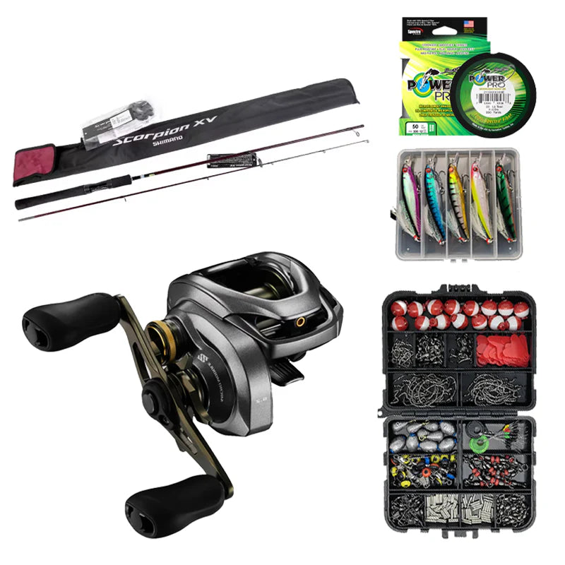 Kit Completo de Pesca Profissional [Carretilha, Vara, Linha e Acessórios]