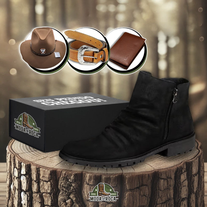 Kit Bota Renegade Masculina em Couro Robusto e Sofisticado + BRINDES: Chapéu, Carteira e Cinto