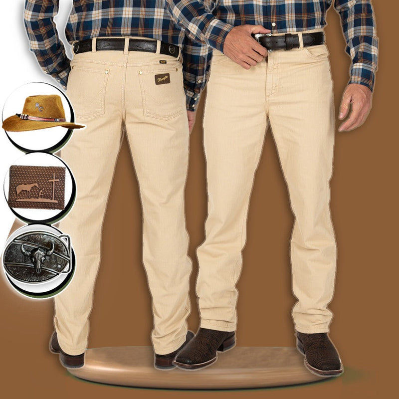 Kit Calça Jeans Masculina Wangle em Lã e Poliéster + BRINDES: Fivela, Chapéu e Carteira