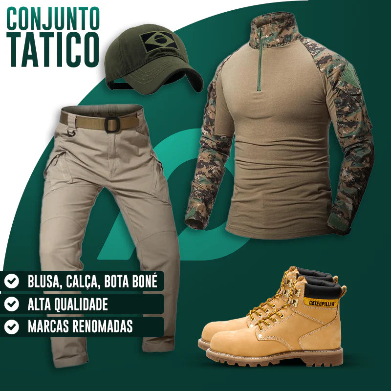 Conjunto Tático Completo [Camisa, Calça e Bota] + Boné de Brinde